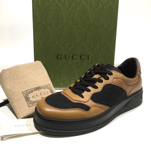 GUCCI GG SUPREME RETRO SNEAKERS -BLACK CANVAS / BROWN LEATHER -MEN’S US 12 -NEW - Picture 2 of 8